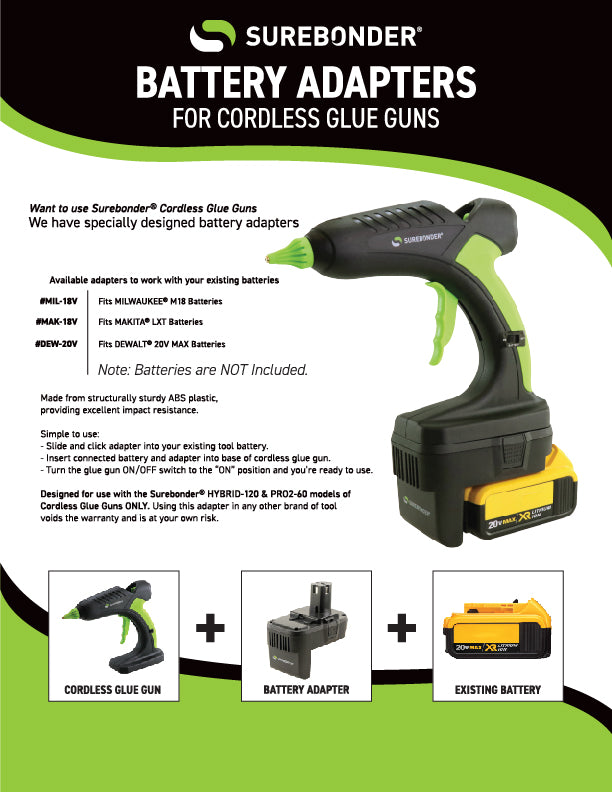 Surebonder 18V Cordless Professional Glue Gun (Battery Adapters Available)